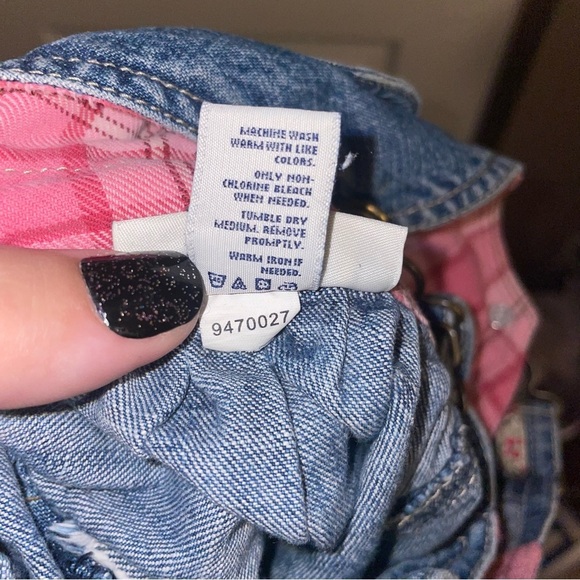 OshKosh Vtg Heart Pocket Overall Denim Dress Girls Infant 24M Y2K 2000s Pink - Picture 6 of 6